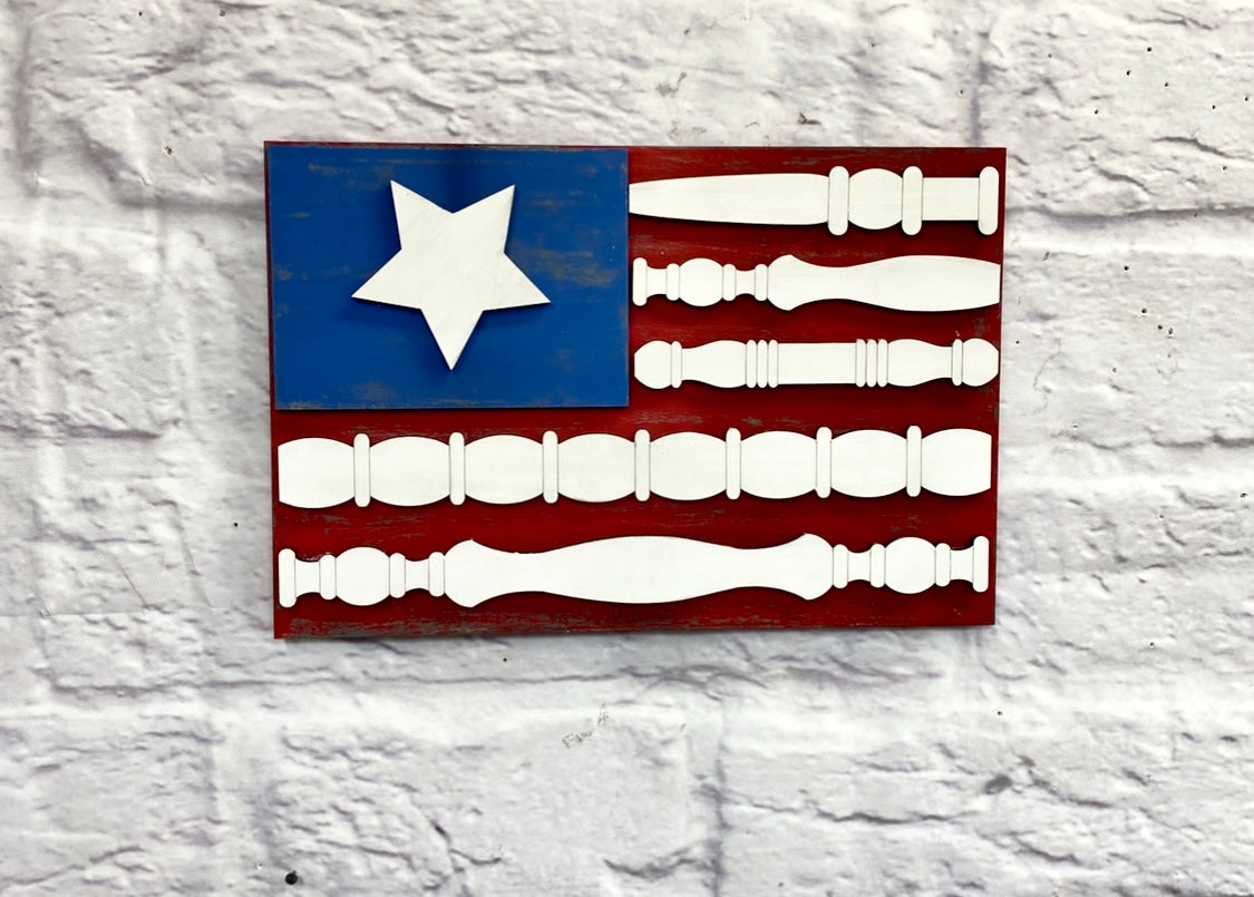 Spindle Design Flag Shelf Leaner Laser Cut / Engraved Wooden Blank