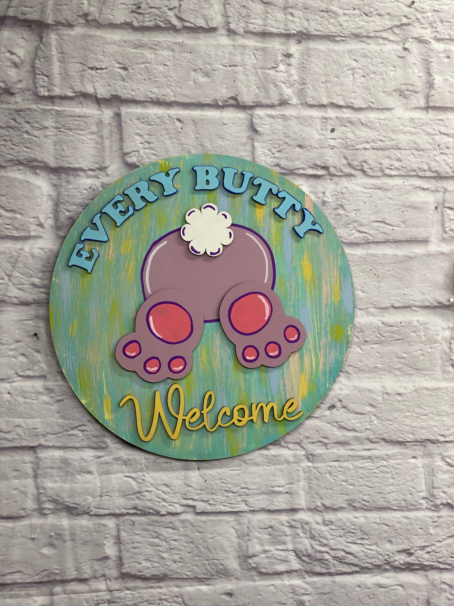 Every Butty Welcome Bunny Bottom Door Hanger Laser Cut Blank for DIY Project