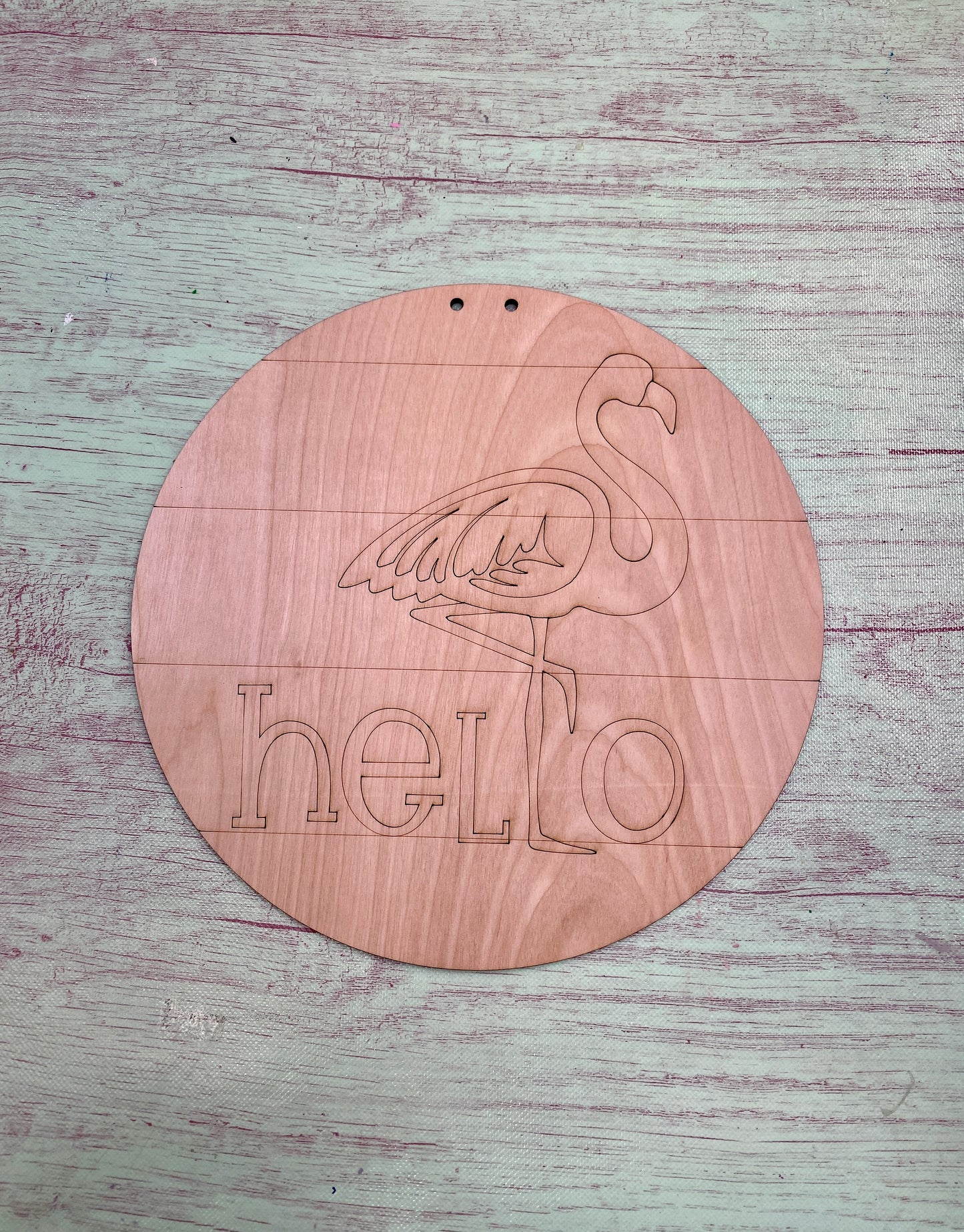 Hello Flamingo Round Layered Sign / Laser Cut Door Hanger / Blanks for DIY Project