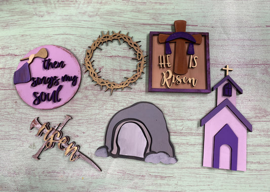 He Is Risen Easter Theme Tiered Tray Set Laser Cut Blank for DIY Project