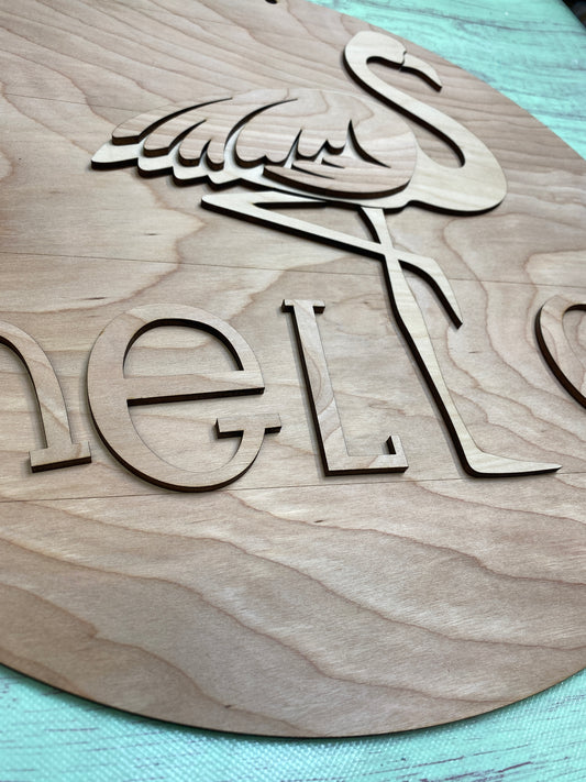 Hello Flamingo Round Layered Sign / Laser Cut Door Hanger / Blanks for DIY Project