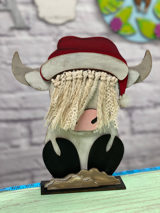 Highland Cow Santa Shelf Sitter /  Laser Cut Blank for DIY Project