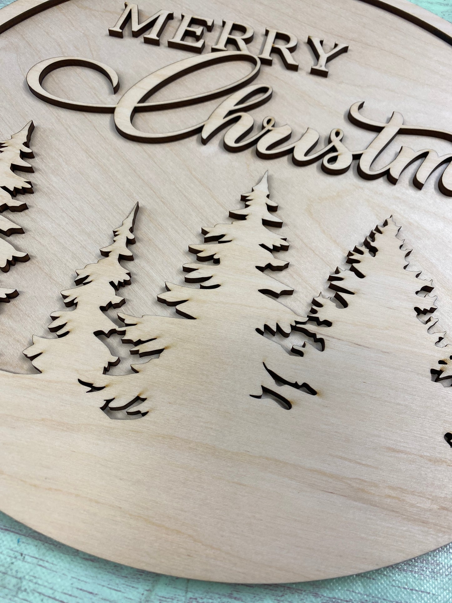 Merry Christmas W/ Layered Trees Frame Door Hanger Laser Cut Blank for DIY Project